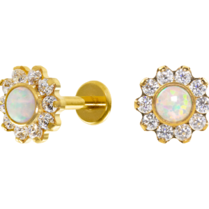 LABRET TITÂNIO R/I FLOR OPALA/ ZIRCÔNIA - PVD GOLD