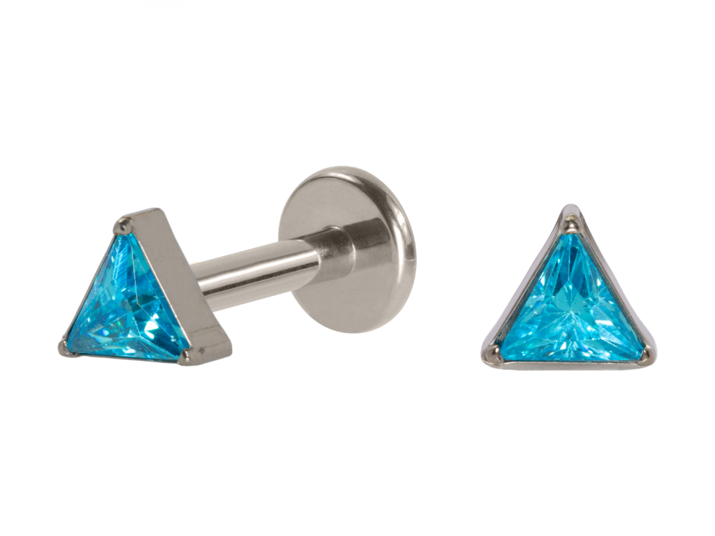 LABRET TITÂNIO R/I TRIÂNGULO C/ ZIRCÔNIA AZUL