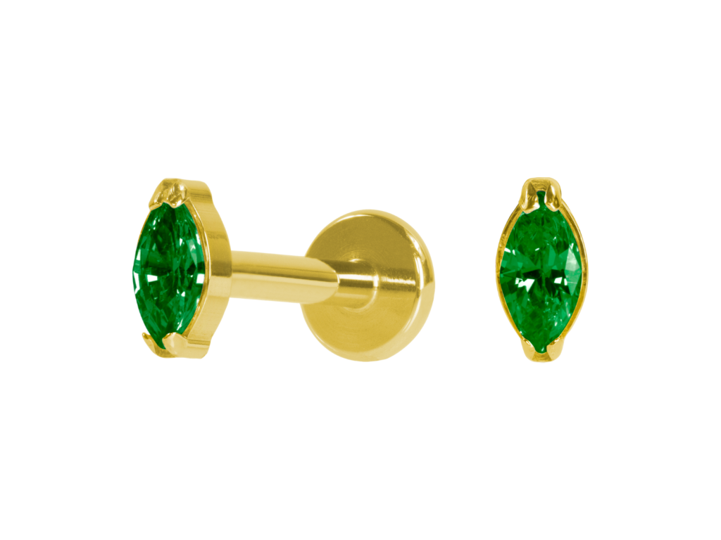 LABRET TITÂNIO PVD R/I PONTO DE LUZ NAVETE VERDE - 2 /4.5MM