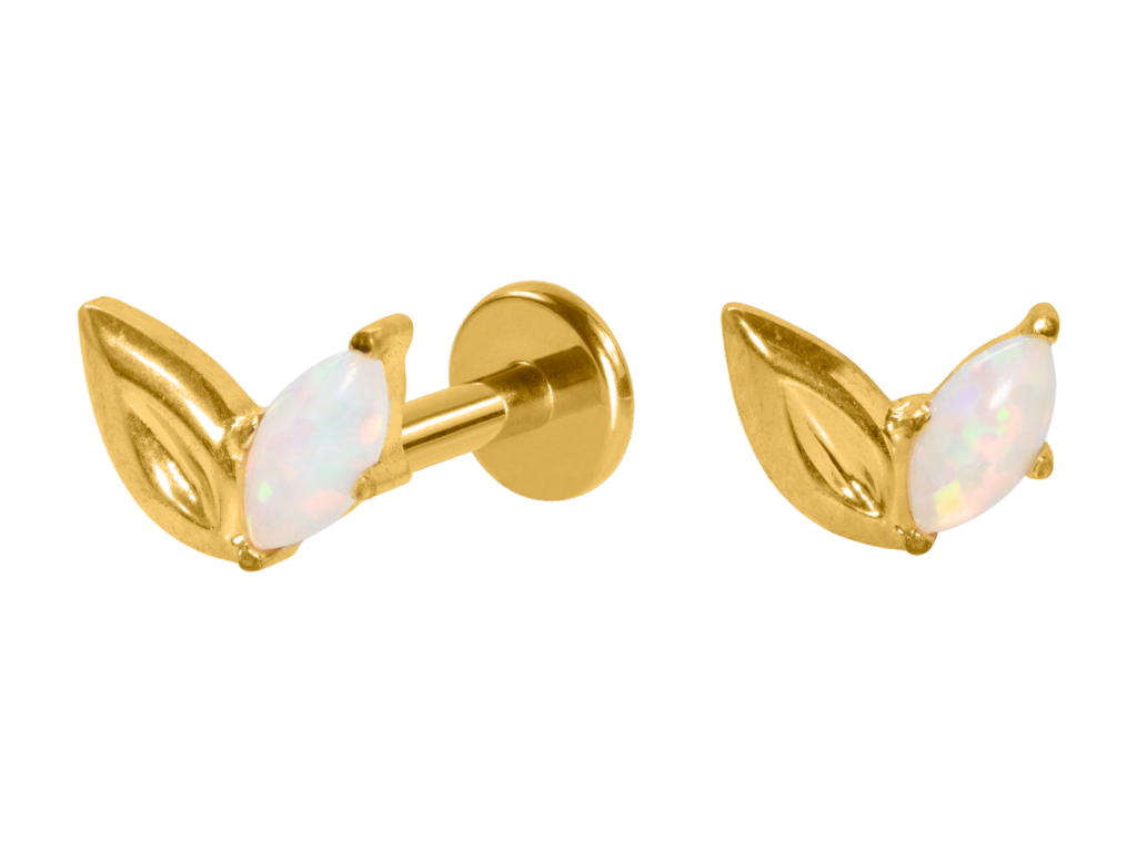 LABRET TITÂNIO R/I 2 PÉTALAS OPALA - PVD GOLD/BOREAL