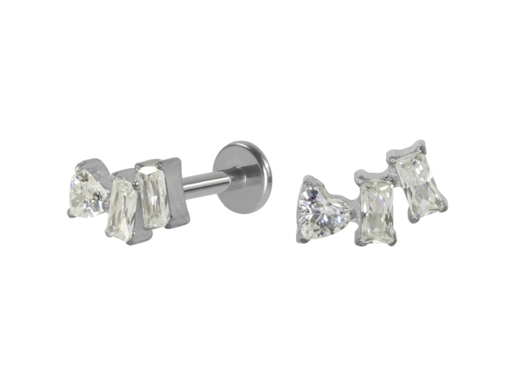 LABRET TITÂNIO R/I CLUSTER 3 ZIRCÔNIAS