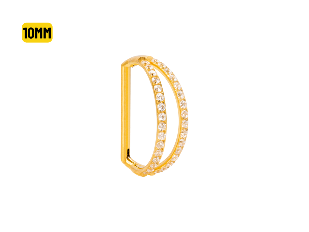 MEIA ARGOLA CLICKER TITÂNIO PVD 2 FILEIRAS C/ PEDRA - 10MM