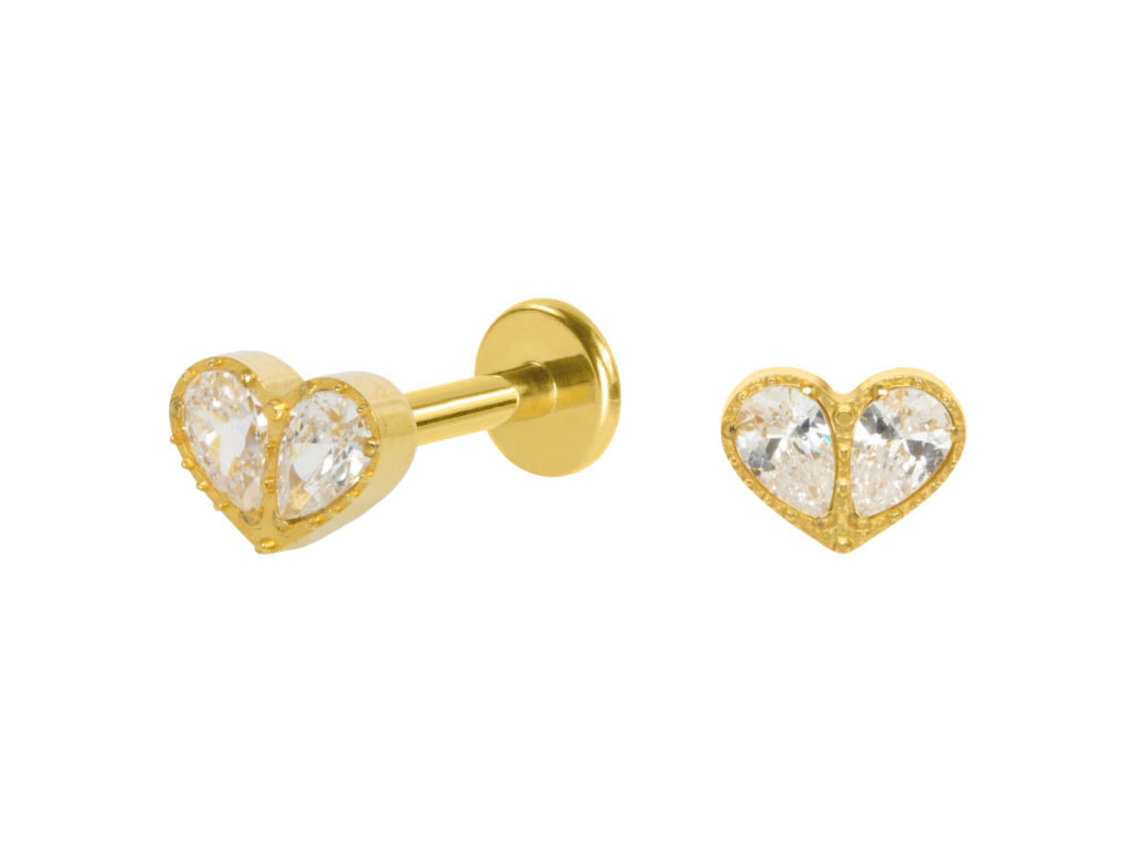 LABRET TITÂNIO R/I CORAÇÃO C/ ZIRCÔNIA - PVD GOLD