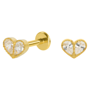 LABRET TITÂNIO R/I CORAÇÃO C/ ZIRCÔNIA - PVD GOLD