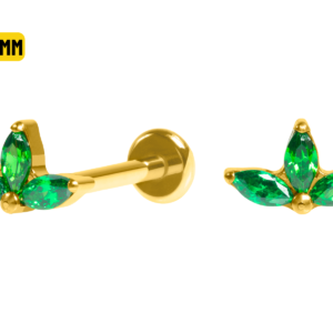 LABRET TITÂNIO PVD GOLD PUH PIN 3 PÉTALAS - VERDE