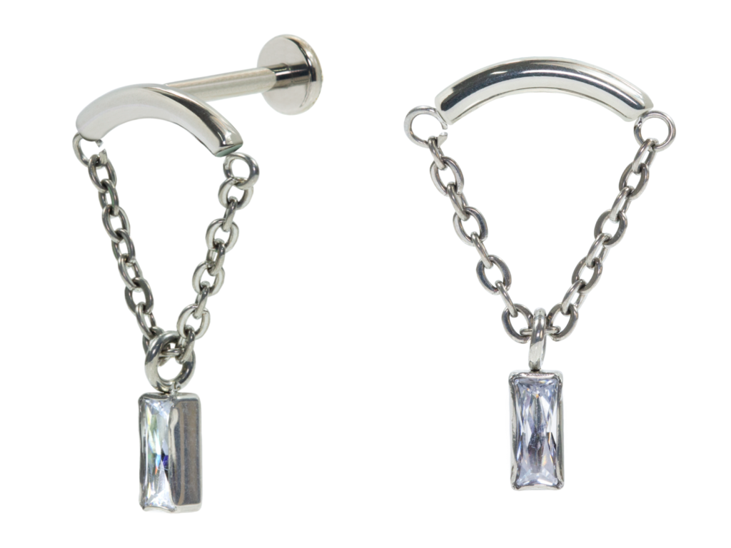 LABRET TITÂNIO R/I BARRA C/ CORRENTE E PONTO DE LUZ