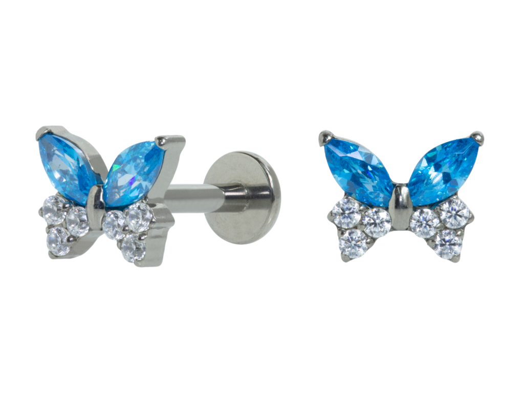 LABRET TITÂNIO R/I BORBOLETA C/ ZIRCÔNIA MAIOR - AZUL