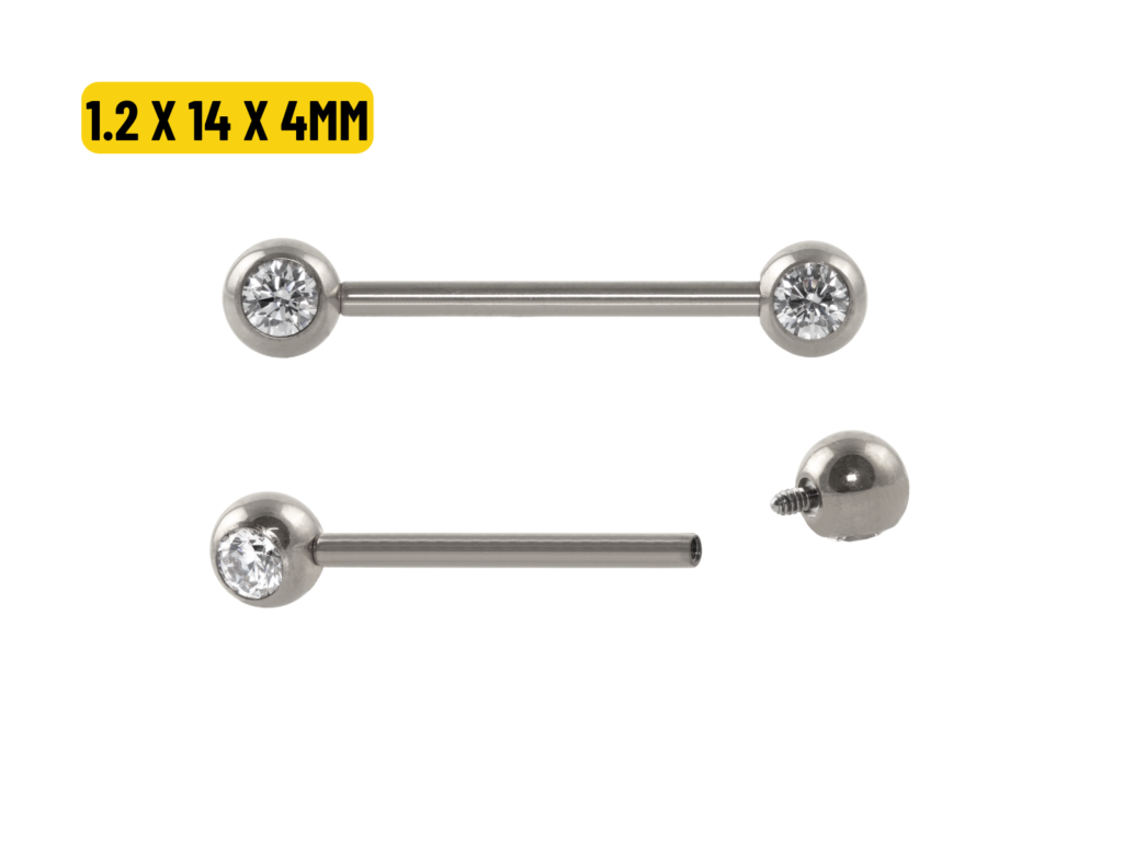 MAMILO TITÂNIO R/I C/ PEDRA - 1.2 X 14 X 4MM