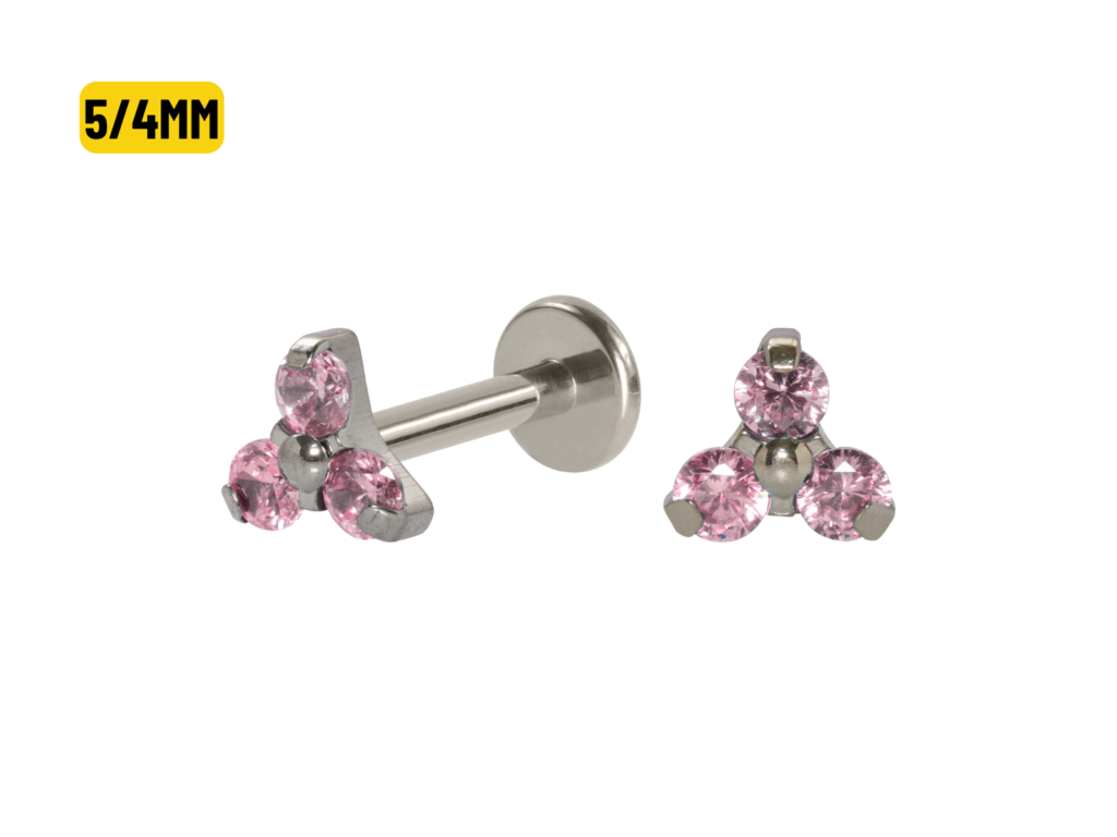 LABRET TITÂNIO R/I TRINITY C/ ZIRCÔNIA 5/4MM - ROSA CLARO