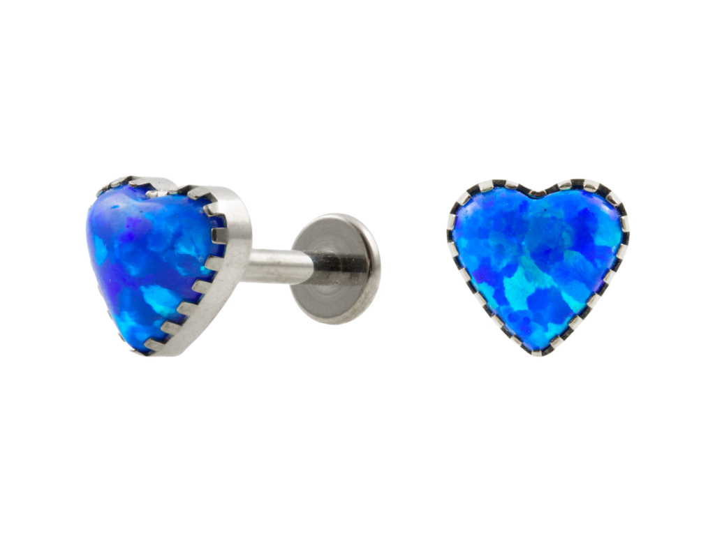 LABRET TITÂNIO R/I CORAÇÃO OPALA AZUL - 6MM