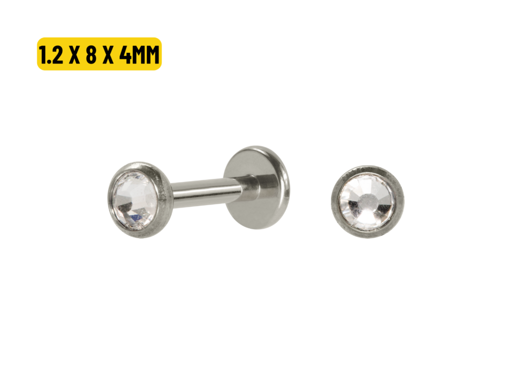 LABRET TITÂNIO R/I FLAT C/ ZIRCÔNIA - 1.2 X 8 X 4MM