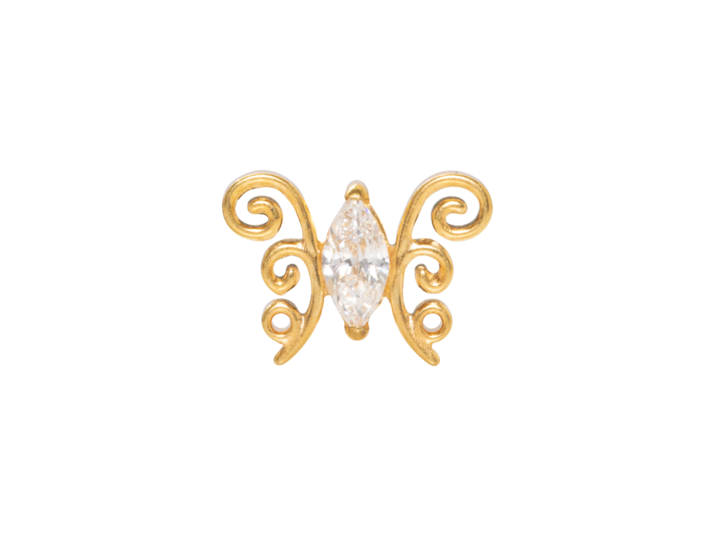 TOPO TITÂNIO PVD 0.9 (1.2MM) - BORBOLETA C/ ZIRCÔNIA