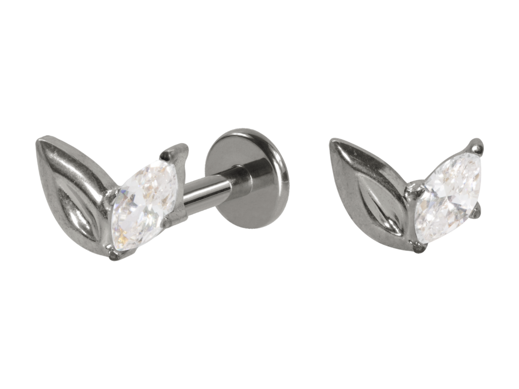 LABRET TITÂNIO R/I 2 PÉTALAS ZIRCÔNIA
