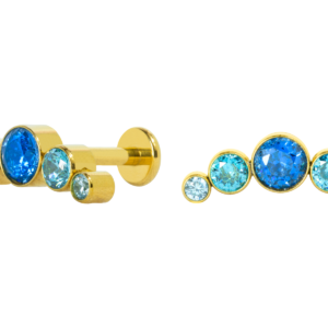 LABRET TITÂNIO PVD GOLD R/I CLUSTER 5 PEDRAS - AZUL