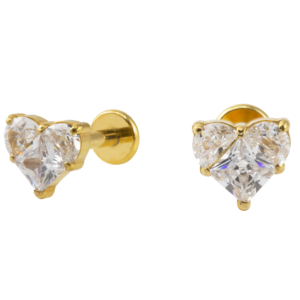 LABRET TITÂNIO PVD GOLD R/I CORAÇÃO C/ ZIRCÔNIA - MAIOR
