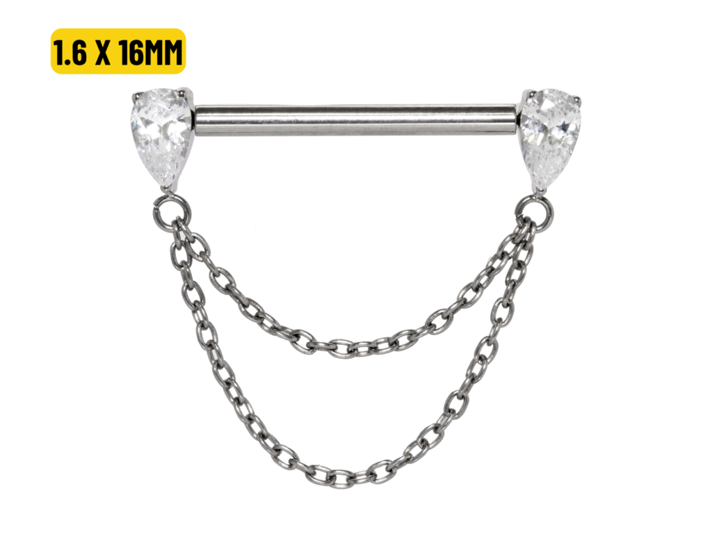 MAMILO TITÂNIO PUSH PIN GOTA C/ CORRENTE - 1.6 X 16MM