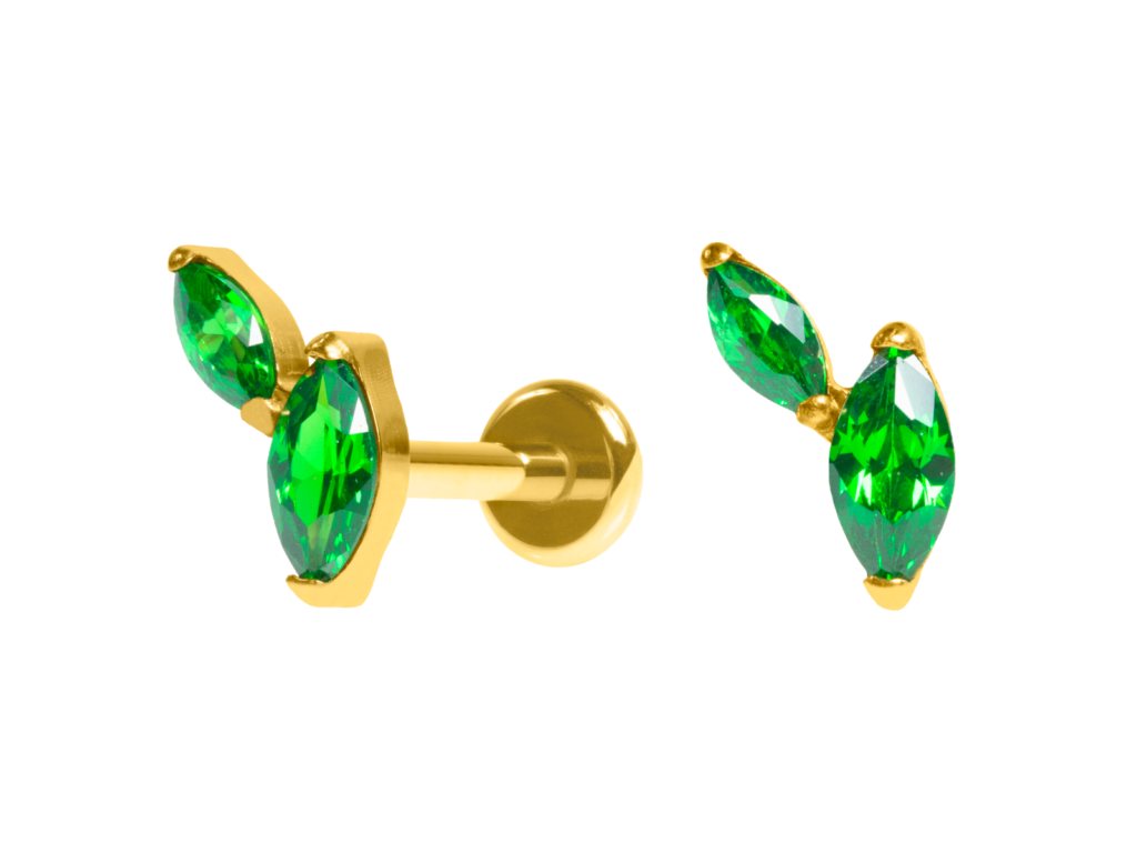 LABRET TITÂNIO PVD R/I 2 PÉTALAS - VERDE