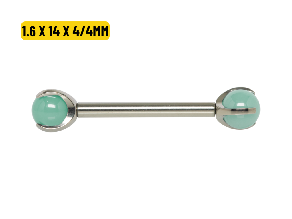 MAMILO TITÂNIO R/I C/ QUARTZO VERDE - 1.6 X 14 X 4/4MM