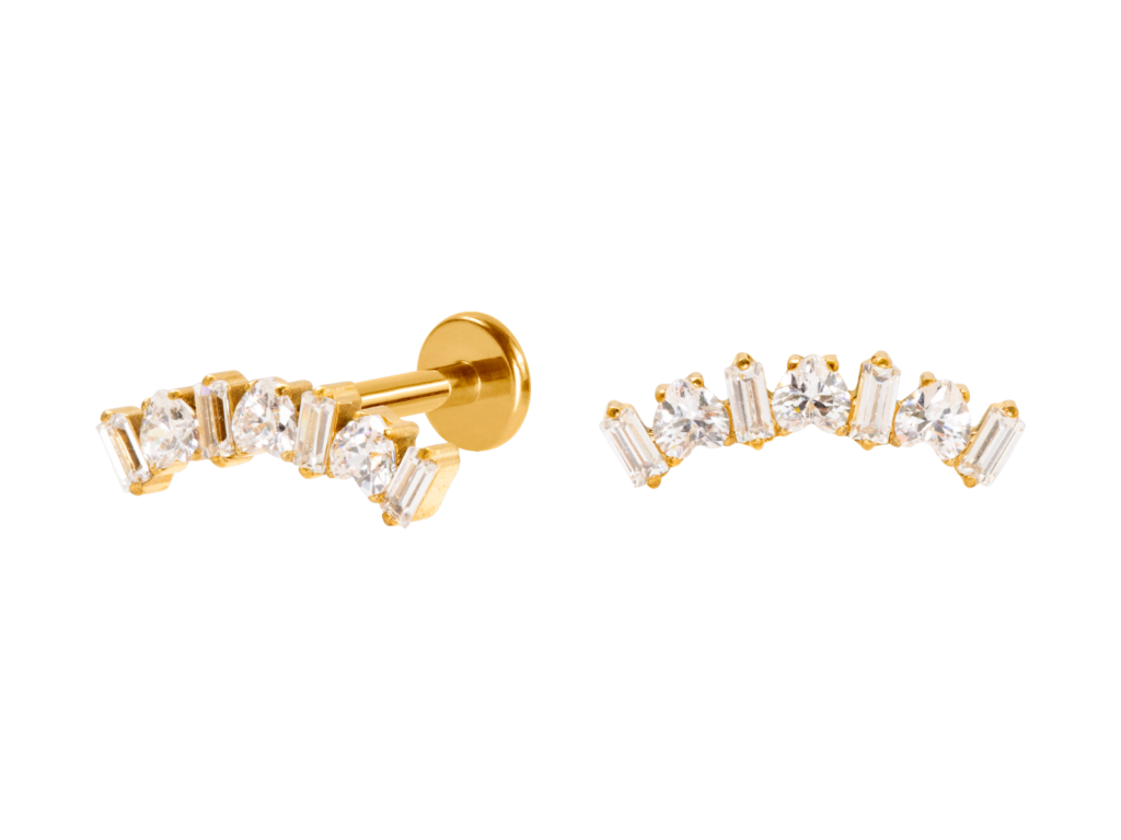LABRET TITÂNIO PVD R/I CLUSTER CORAÇÕES C/ ZIRCÔNIA