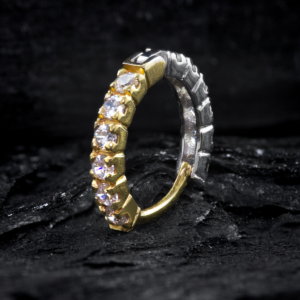 ARGOLA CLICKER OURO 18K CRAVEJADA DUPLA - 8MM