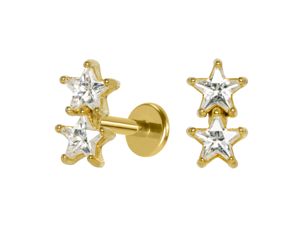 LABRET AÇO PVD R/I 2 ESTRELAS C/ ZIRCÔNIA