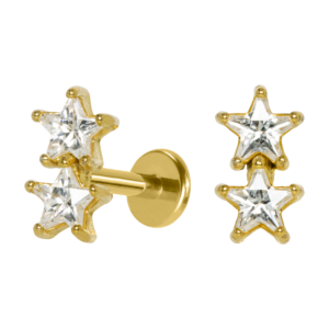 LABRET AÇO R/I 2 ESTRELAS C/ ZIRCÔNIA - PVD GOLD