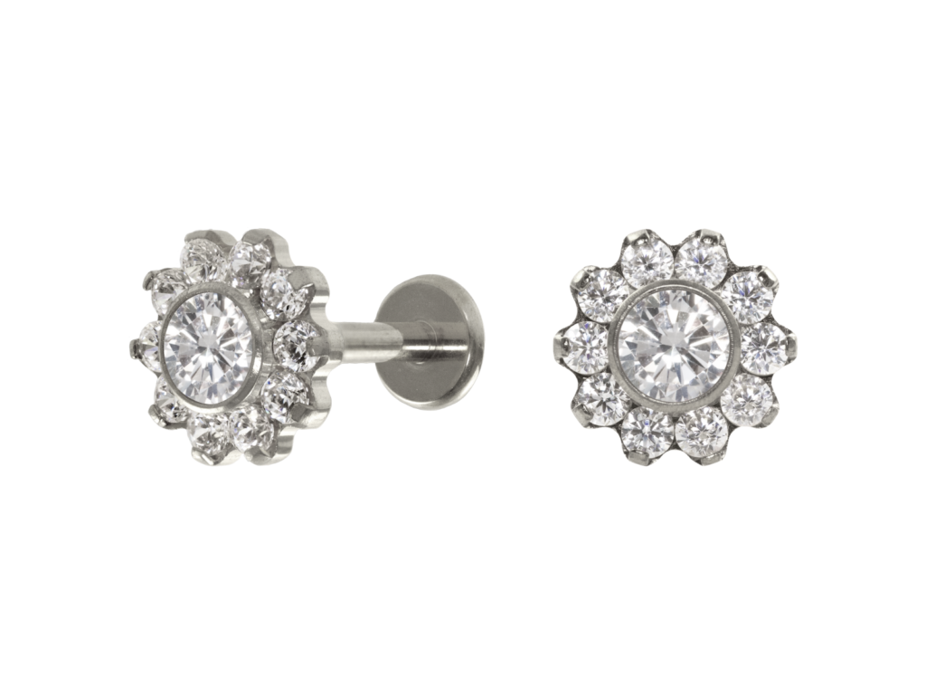 LABRET TITÂNIO R/I FLOR C/ ZIRCÔNIA