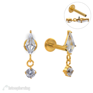 LABRET TITÂNIO R/I ZIRCÔNIA C/ PINGENTE – PVD GOLD