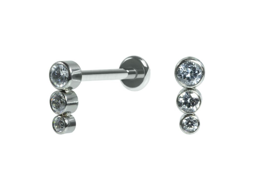 LABRET AÇO R/I MINI CLUSTER 3 PEDRAS