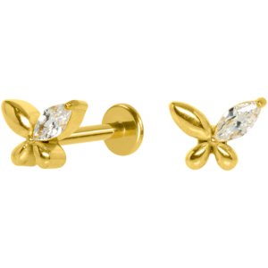 LABRET AÇO R/I BORBOLETA C/ ZIRCÔNIA - PVD GOLD