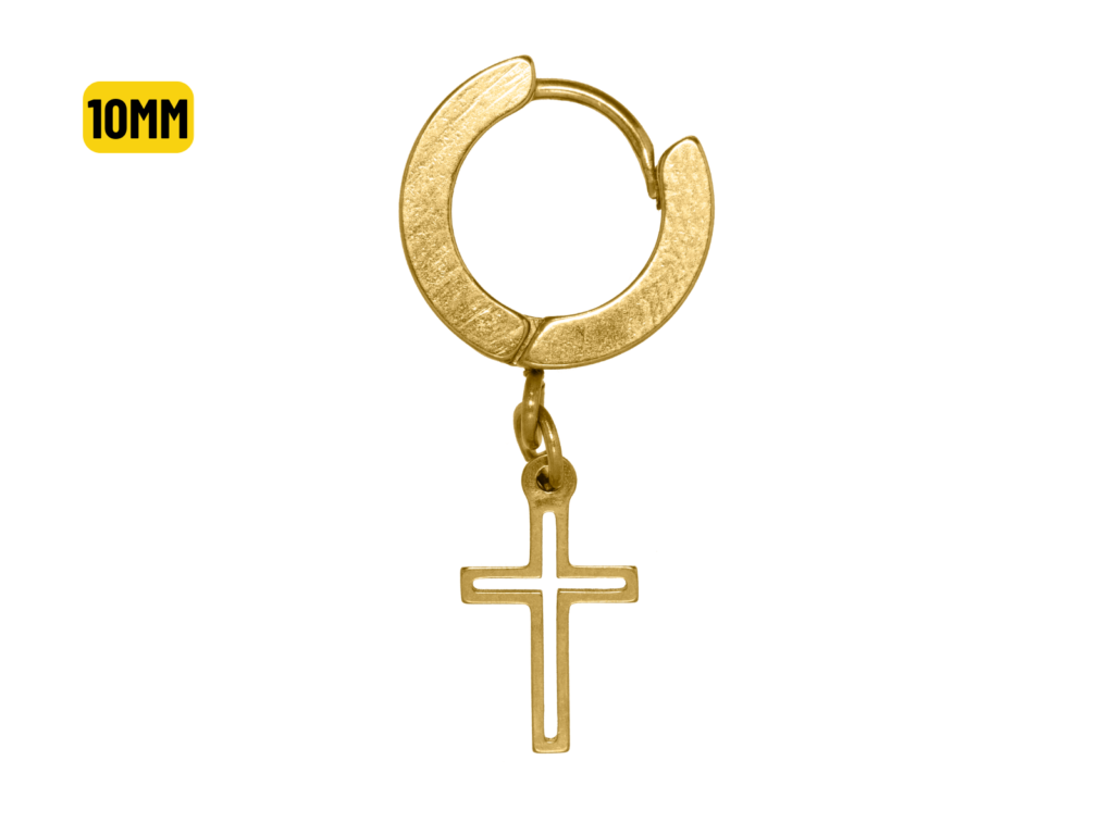 ARGOLA CLICKER GOLD C/ CRUZ VAZADA - 10MM