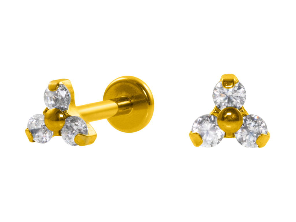LABRET AÇO R/I TRINITY C/ ZIRCÔNIA 4:3 - PVD GOLD