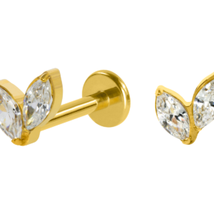 LABRET TITÂNIO PVD GOLD R/I 2 PÉTALAS ZIRCÔNIA