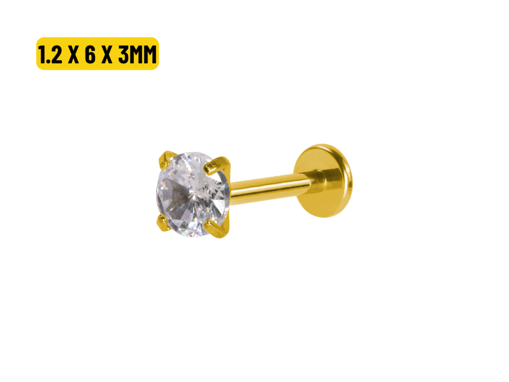 LABRET AÇO PVD GOLD R/I C/ ZIRCÔNIA - 1.2 X 6 X 3MM