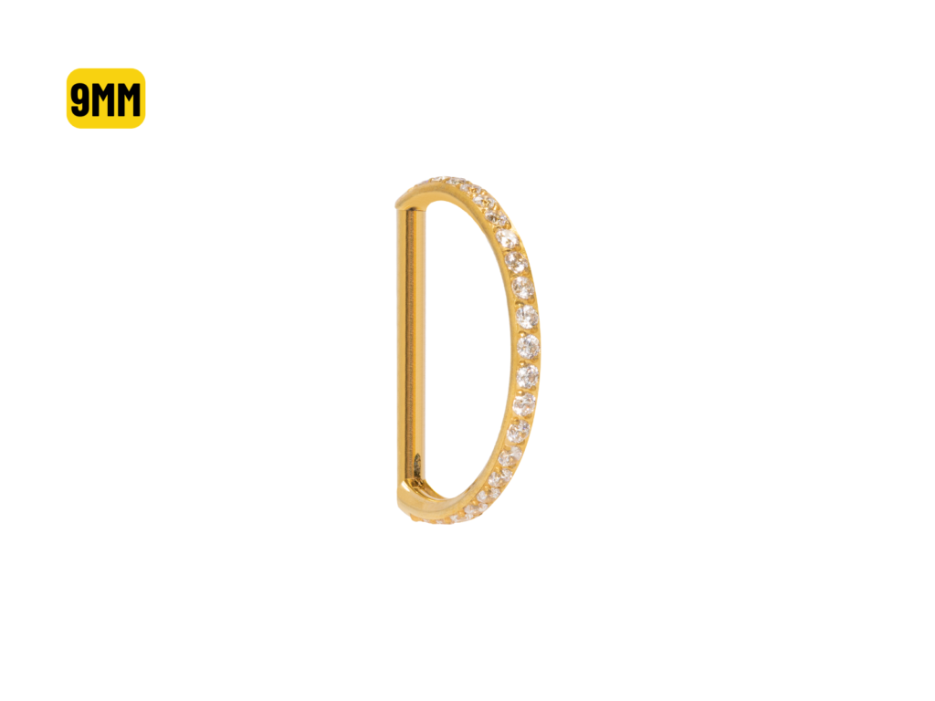 MEIA ARGOLA CLICKER TITÂNIO PVD INTEIRA C/ PEDRA - 9MM