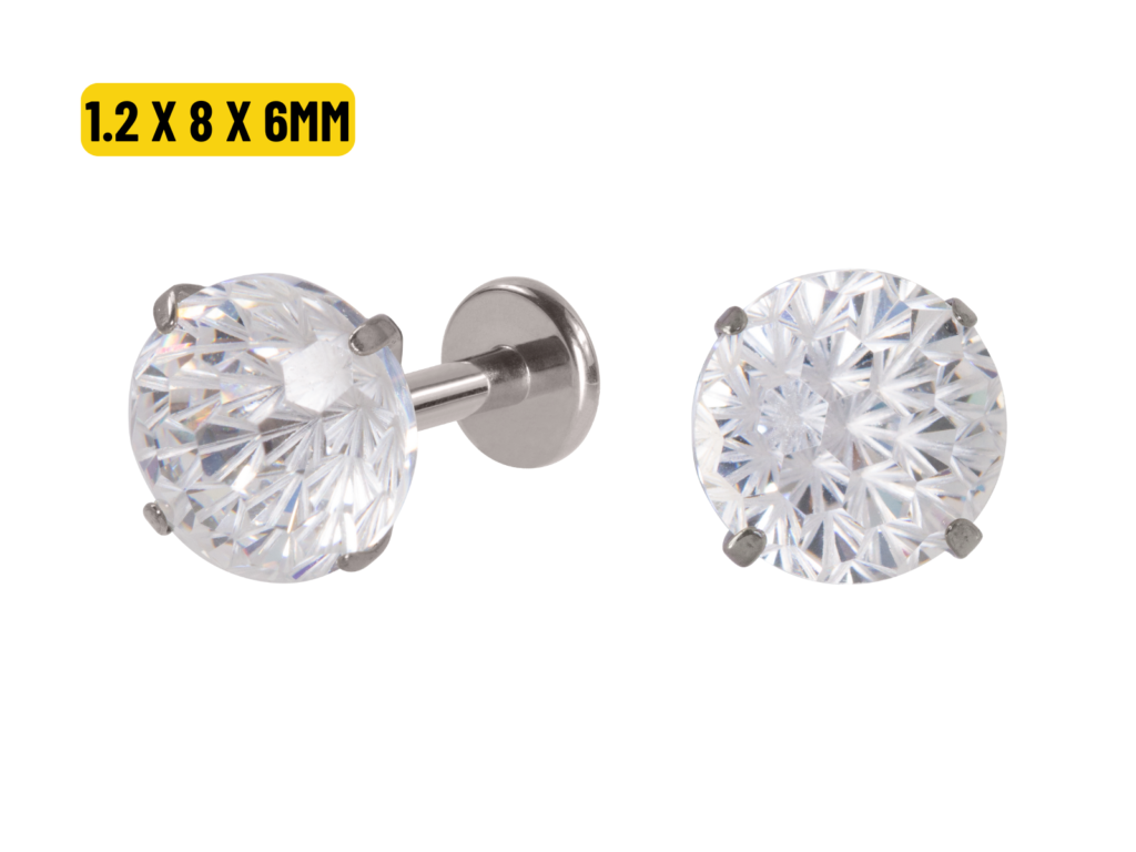 LABRET TITÂNIO R/I C/ ZIRCÔNIA - 1.2 X 8 X 6MM