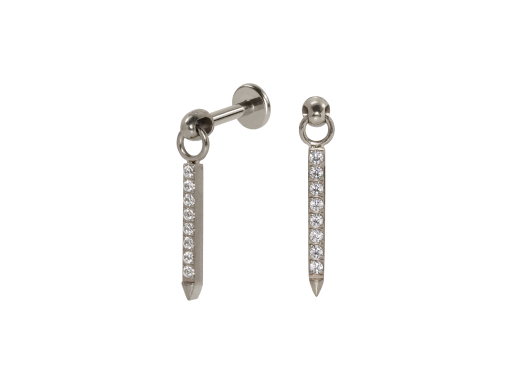 LABRET TITÂNIO R/I PINGENTE BARRA C/ PEDRA PEQUENA