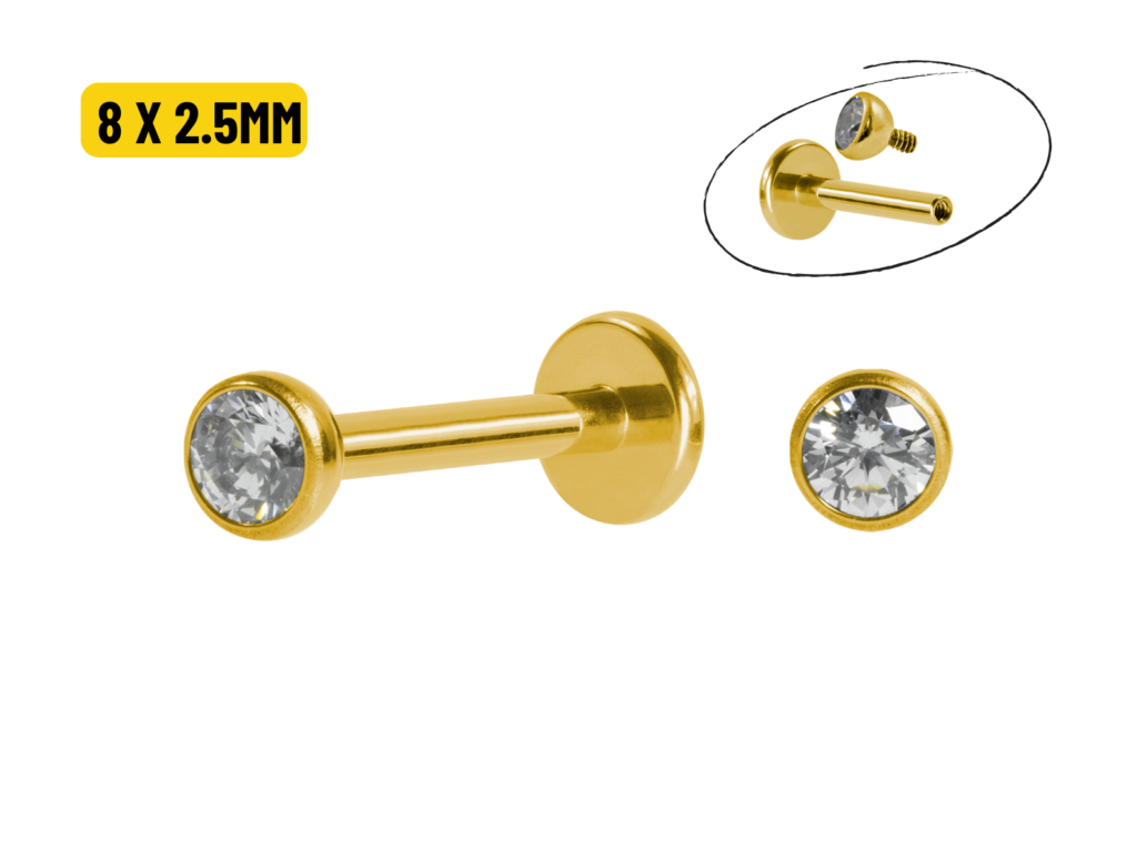 LABRET TITÂNIO PVD GOLD R/I CRAVAÇÃO INGLESA - 8 X 2.5MM