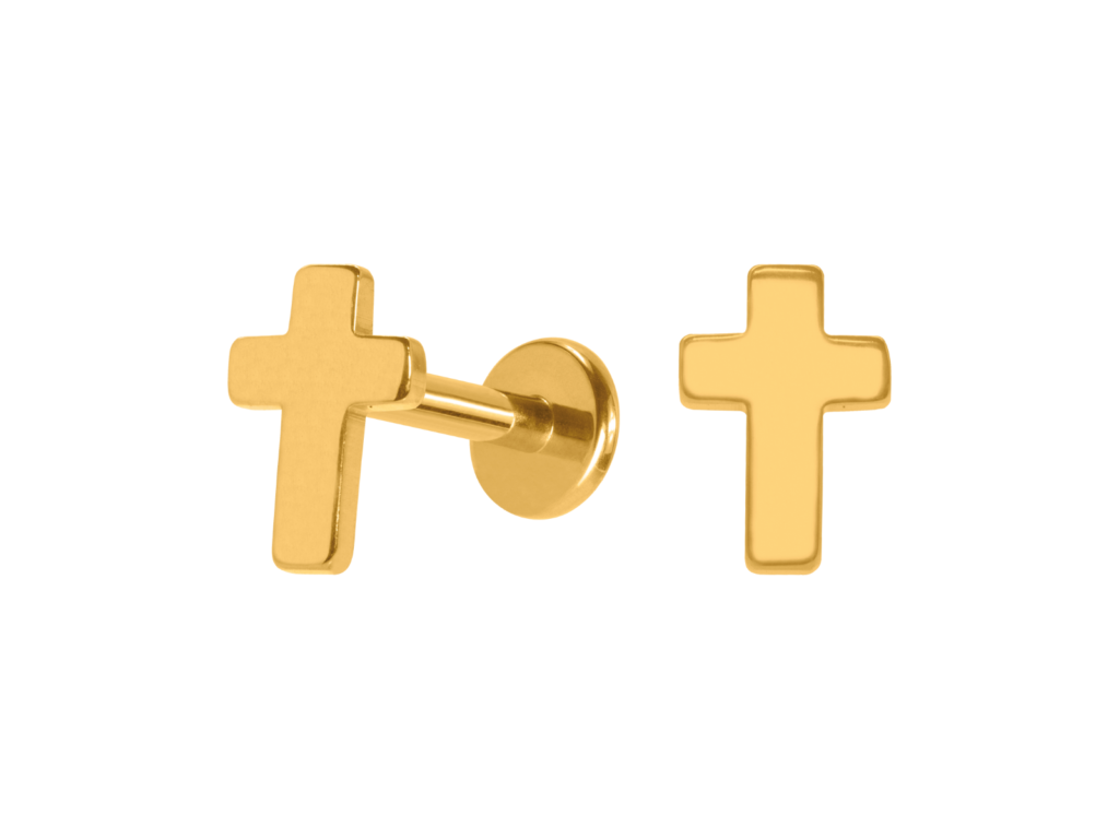 LABRET AÇO PVD GOLD R/I CRUZ