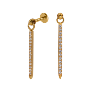 LABRET TITANIO R/I PINGENTE BARRA C/ PEDRA GRANDE - PVD GOLD