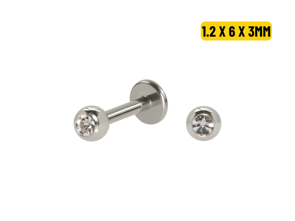 LABRET TITÂNIO NATURAL C/ STRASS - 1.2 X 6 X 3MM