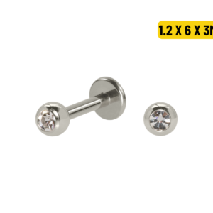 LABRET TITÂNIO NATURAL C/ STRASS - 1.2 X 6 X 3MM