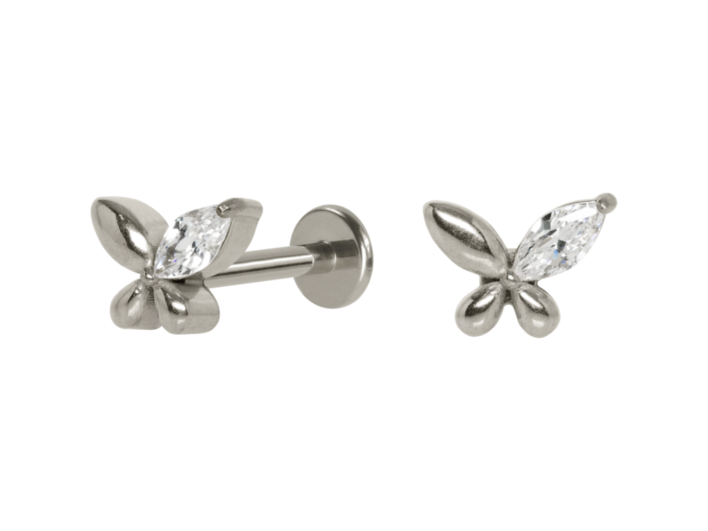 LABRET AÇO R/I BORBOLETA C/ ZIRCÔNIA