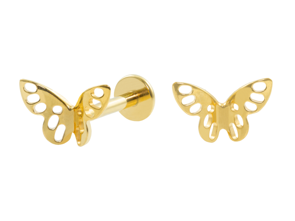 LABRET TITÂNIO PVD GOLD R/I BORBOLETA