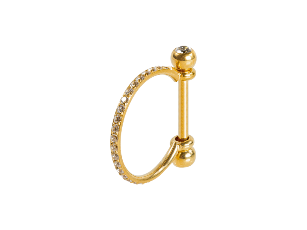 SEMI ARGOLA C/ BARRA TITÂNIO PVD R/I CRAVEJADA - 12MM