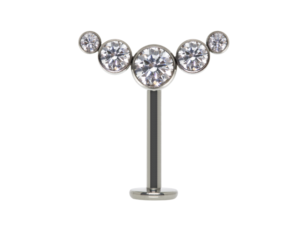 LABRET INVERTIDO TITÂNIO R/I CLUSTER 5 PEDRAS