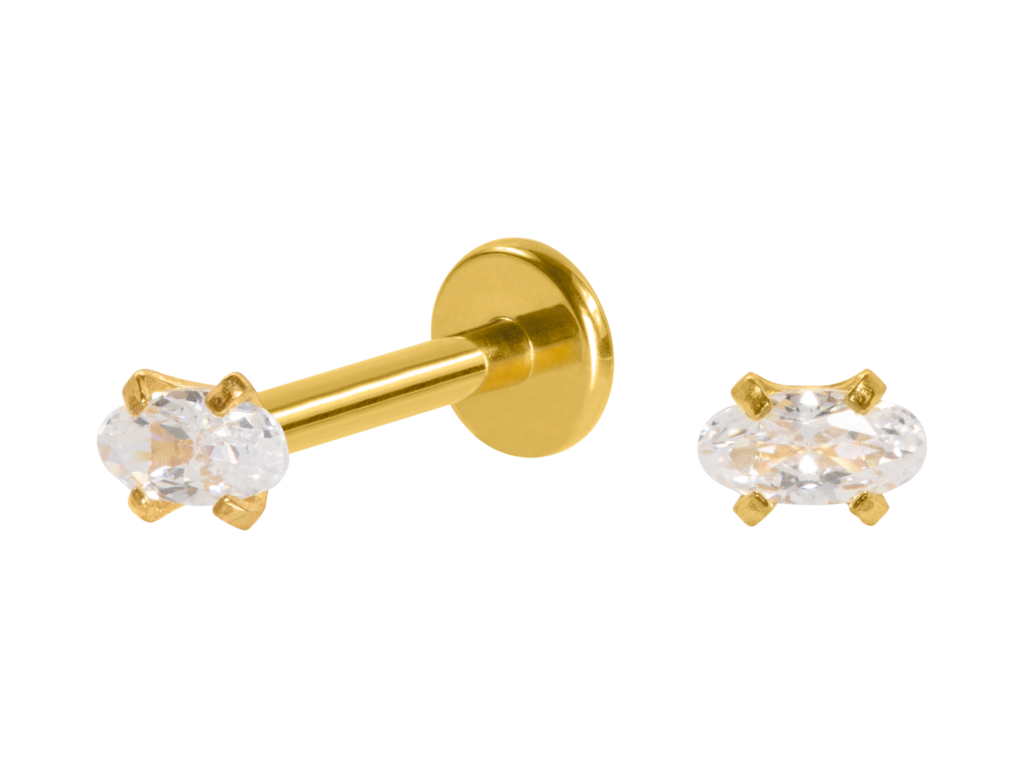 LABRET AÇO PVD GOLD R/I C/ ZIRCÔNIA OVAL - 1.2 X 8 X 2.5/4MM