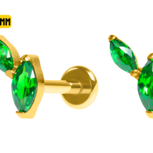 LABRET TITÂNIO PVD GOLD PUH PIN 2 PÉTALAS - VERDE
