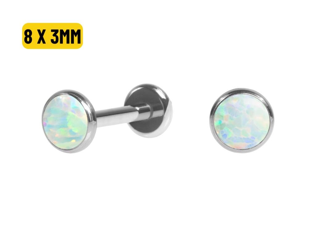 LABRET TITÂNIO R/I FLAT C/ OPALA BOREAL - 8 X 3MM