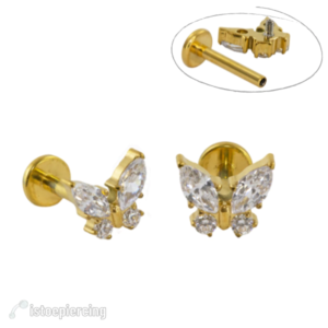 LABRET TITÂNIO R/I BORBOLETA C/ ZIRCÔNIA MOD2 - PVD GOLD